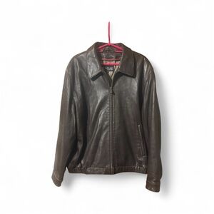 Men's Dark Brown Leather Bomber Jacket